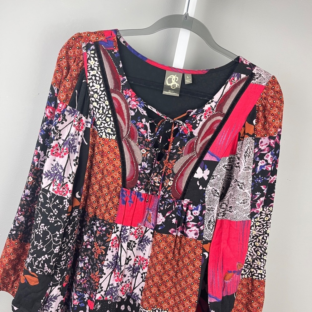 Anthropologie One September Arcata Patchwork Dress Womens L Embroidered‎ Boho